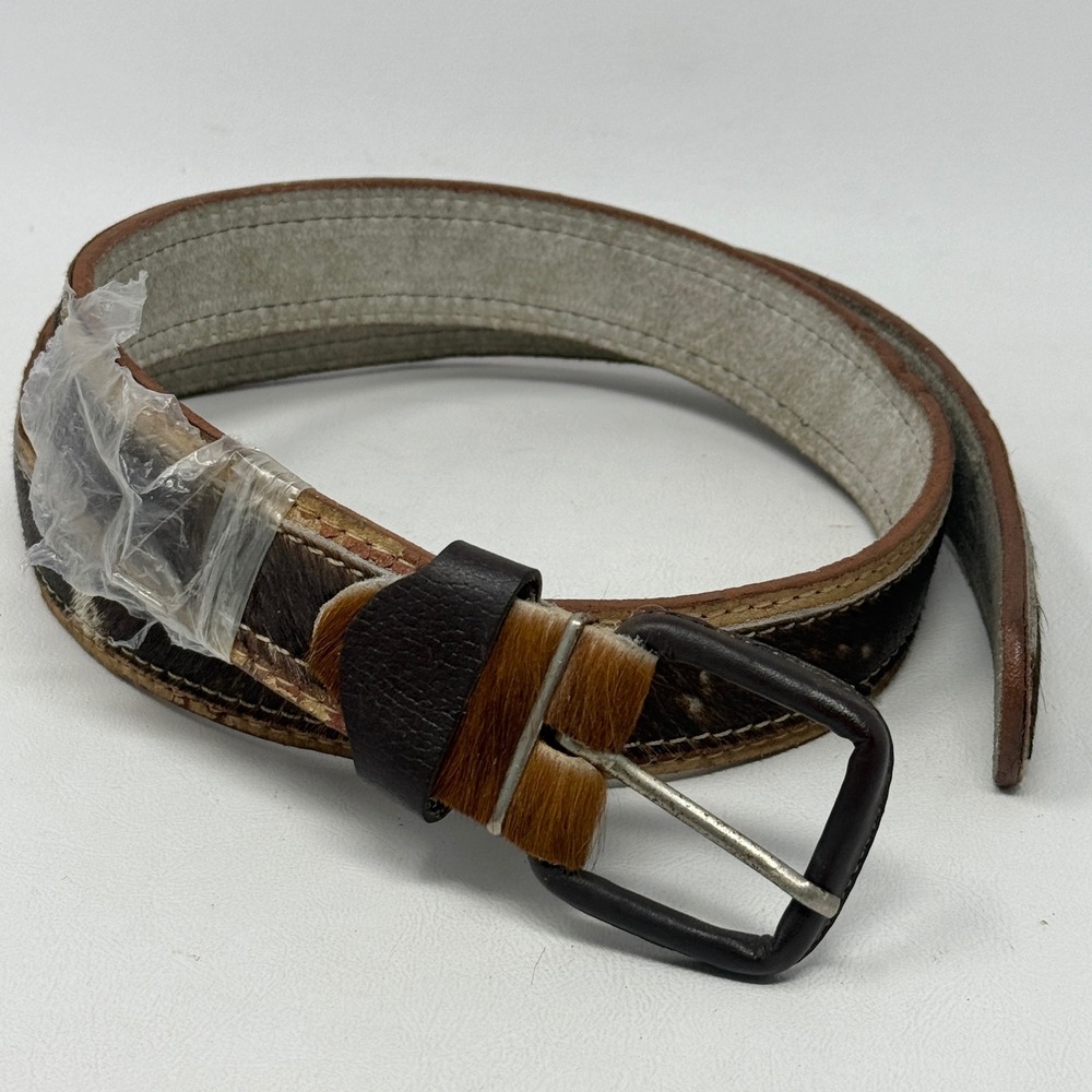 Handmade Vintage Hair on Hide Western Leather Belt New Old Stock Brown 48"